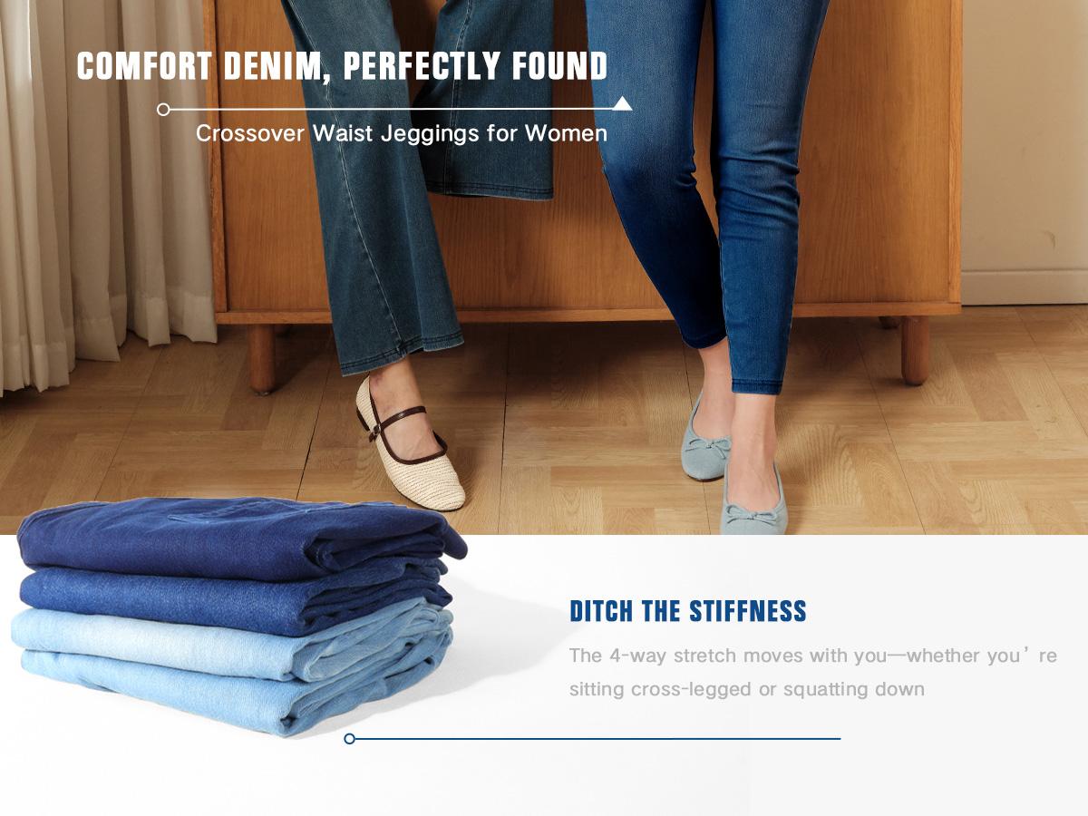 Rammus Women's Rammus High-Waisted Crossover Cut Pull-On Jeggings - Denim Fabric Bottoms with Tummy Control, Stretchy Slim Skinny Fit, Stretchy Legs Rammus Women's Rammus High-Waisted Crossover Cut Pull-On Jeggings - Denim Fabric Bottoms with Tummy Control, Stretchy Slim Skinny Fit, Stretchy Legs