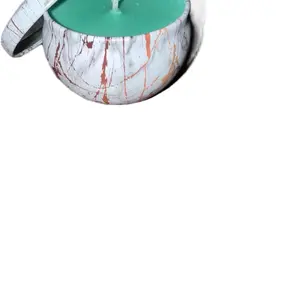 Small Leather Wood Scented Candle with Unique Marble Design and Soft Green Wax