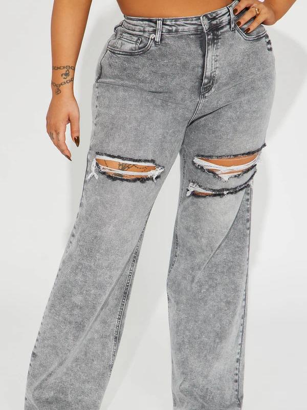 Remi Ripped Stretch Baggy Jeans – Grey | Relaxed Fit Distressed Denim Jeans