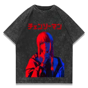 valentine shirts Anime Chainsaw Man Vintage Washed T-shirtMakima Devil Graphic T Shirts Men Women Casual Fashion T-shirts