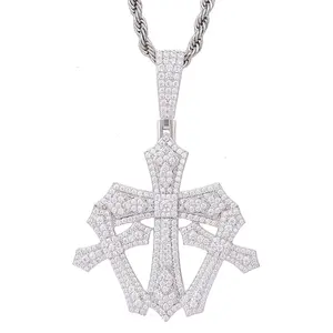 【#P836】Three Layer Cross Pendant UCCIYO 18k Gold-Plated Lab-Created Moissanite S925 Sterling Silver Moissanite Pendant Necklace For Women Men Hip Hop Jewelry Gift