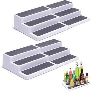 3-Tier Expandable Plastic Rack Organizer for Cabinet, Non-Skid Design, Adjustable Length, 2 Pack in White/Grey