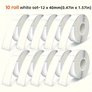 10 Rolls Thermal Paper Labels, 12x40mm (0.47in X 1.57in), Waterproof Oil-Resistant, Smooth Printing, Home Office School Shop Tags