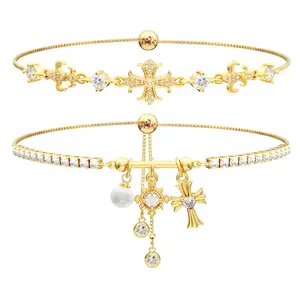 Women's Sparkling Double-Layered Snowflake Cross Motif Bangle Bracelets, Hypoallergenic Copper Jewelry, Stackable Trendy Accessories, Meaningful Gifts for Valentine's Day, Weddings