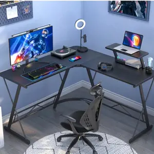 L-Shaped Corner Gaming Computer Desk 51 Inch, Carbon Fiber Surface Desk with Large Monitor Stand, Space-Saving Black Corner Table Ideal for Holiday Gifts