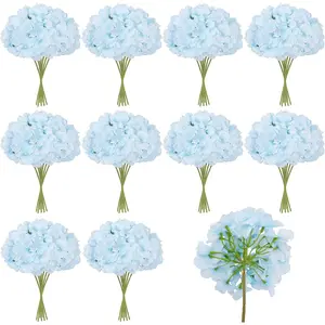70pcs Fake Blue Hydrangeas Artificial Flowers Bulk Fake Silk Flowers with Stems for Wedding Decor,Home,Baby Shower,Table Centerpieces Decoration