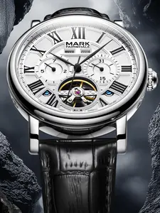 Mark Fairwhale Men's Automatic Mechanical Watch, Waterproof Multifunctional Flywheel Night Glow, Fashion Business Style, Fw-6017