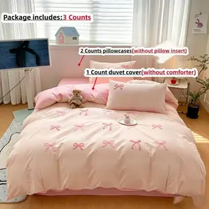 3pcs Elegant Embroidered Orchid Bed Linen Set, Soft Bedding Sets, Includes Soft Comforter and Pillow Covers without comforter and pillow insert, and Breathable for All Seasons