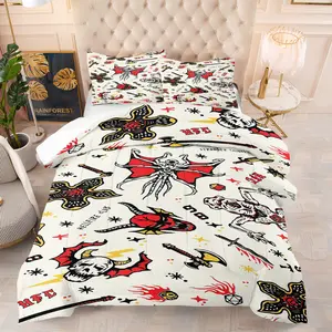 Stranger Things Patterned Quilt Set,Including 1 Quilt and 1 or 2 Pillowcases without Pillows,Suitable as a Gift,Soft and Warm Bedroom Decoration, Decorative Bedding Set