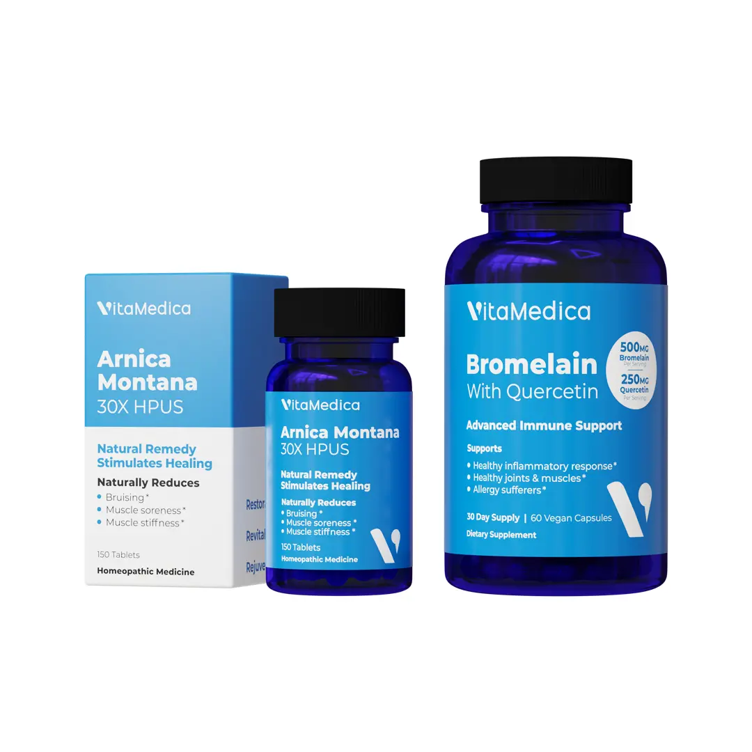 Arnica Montana 30X HPUS Tablets (150) + Bromelain with Quercetin Bottle Natural Fitness