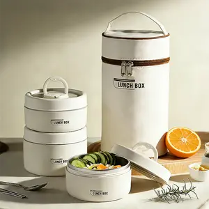 Portable Insulated Stackable Lunch Container Set | 3-Tier Food Boxes & Cooler Bag | Japanese Lunchbox Pre Made | Tiffin Plate Style | Snack E Ez | Whole Foods Meal Prep Tray | Hot & Cold Preservation for Adults Tableware Steel