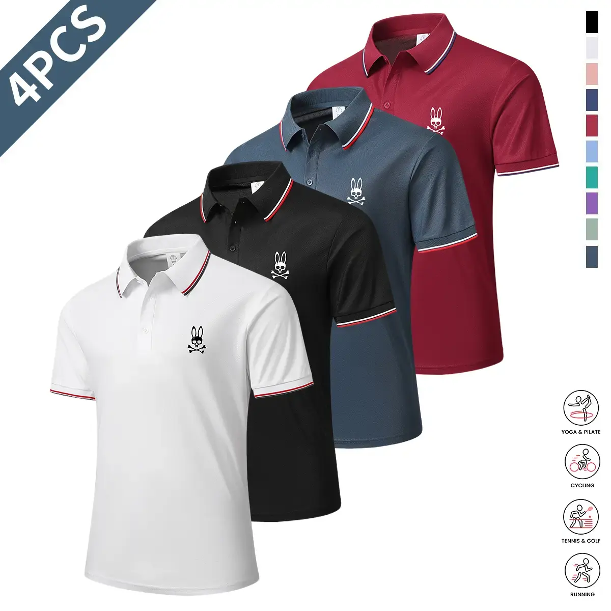 Men's 4-Piece Stylish Printed Short-Sleeve Polo Shirts Set, Casual All-Season Cooling Breathable Tops, Mixed Colors Outfits
