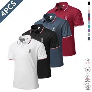 Mens 4-Piece Casual Short-Sleeve Polo Shirt Set, Mixed Colors, Printed, Breathable Cool Fabric, All-Season Menswear Top, Ideal Guys Gifts