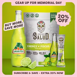 Salud x Jarritos 2-in-1 [Energy + Focus – Lime] Clean Energy Drink Mix, Agua Fresca, Organic Caffeine, B6 & B12, L-Theanine, Drink Packets, Non-GMO, Gluten Free, Vegan, Low Calorie, 1g Sugar (15 Servings)