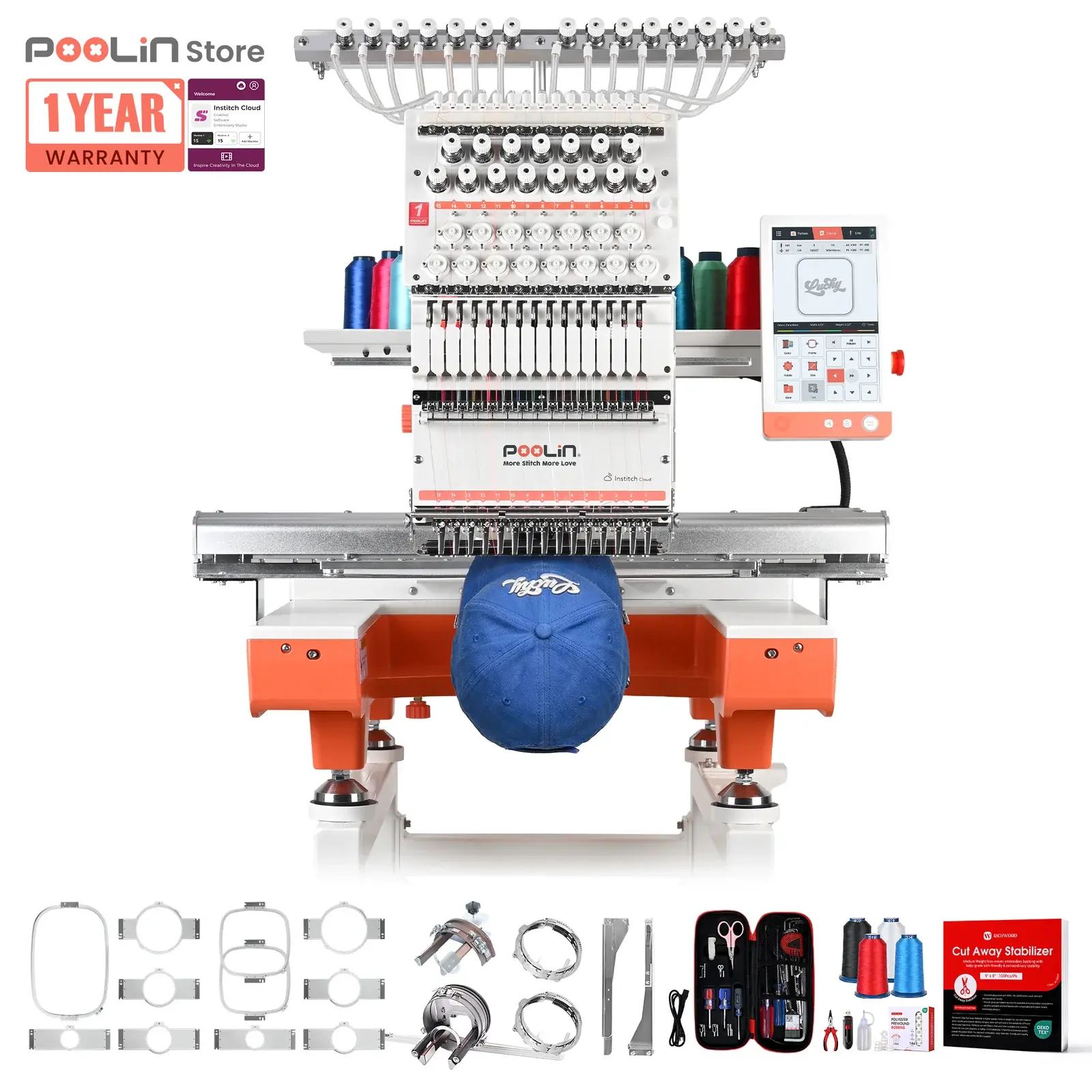 PooLin EOX Commercial Flagship Embroidery Machine – 15 Needles, Large 350mm×500mm Embroidery Area PooLin EOX Commercial Flagship Embroidery Machine – 15 Needles, Large 350mm×500mm Embroidery Area