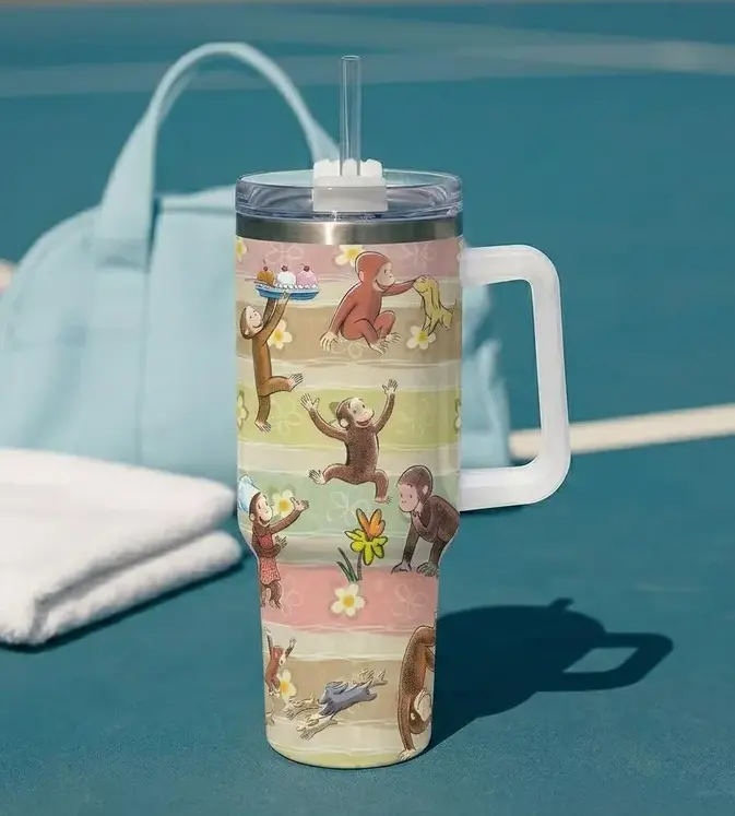 [ Gift box and straw] 40oz Monkey Tumbler With Handle, Insulated Stainless Steel Travel Mug3