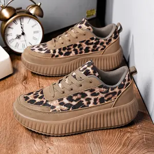 Women's Earthy Animal Print Chunky Sneakers - Ripped Jeans Ready Shoes, All-Day Comfort Gold Chain Match