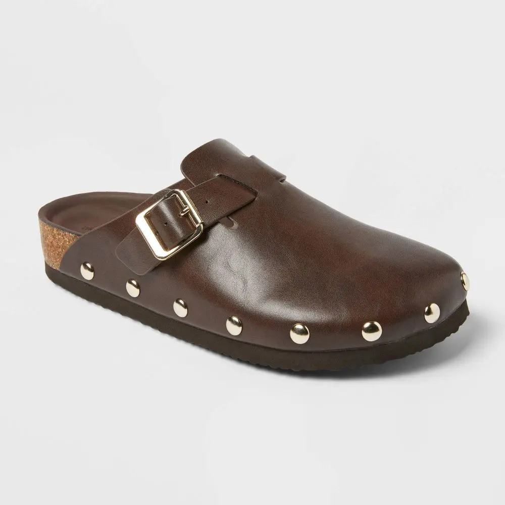 Universal Thread Women's Lee Clog Mule Flat Brown 11 Medium 95% Polyurethane and 5% Zinc Alloy Slip-On Non-Marking Sole Textured Outsole