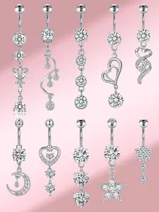 Stainless Steel Belly Button Ring, Fashionable Heart & Flower Design Belly Piercing Ring, Body Piercing Jewelry for Women & Girls, Trendy All-match & Exquisite Jewelry for Birthday Gift