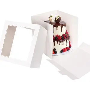 12 Pack Cake Boxes, 12x12x12 Inch Cake Box with Window for Tier Cakes, Sturdy Tall Cake Carrier with , Disposable Containers for Valentine's Day, Mother's Day, Wedding, Birthday, Party