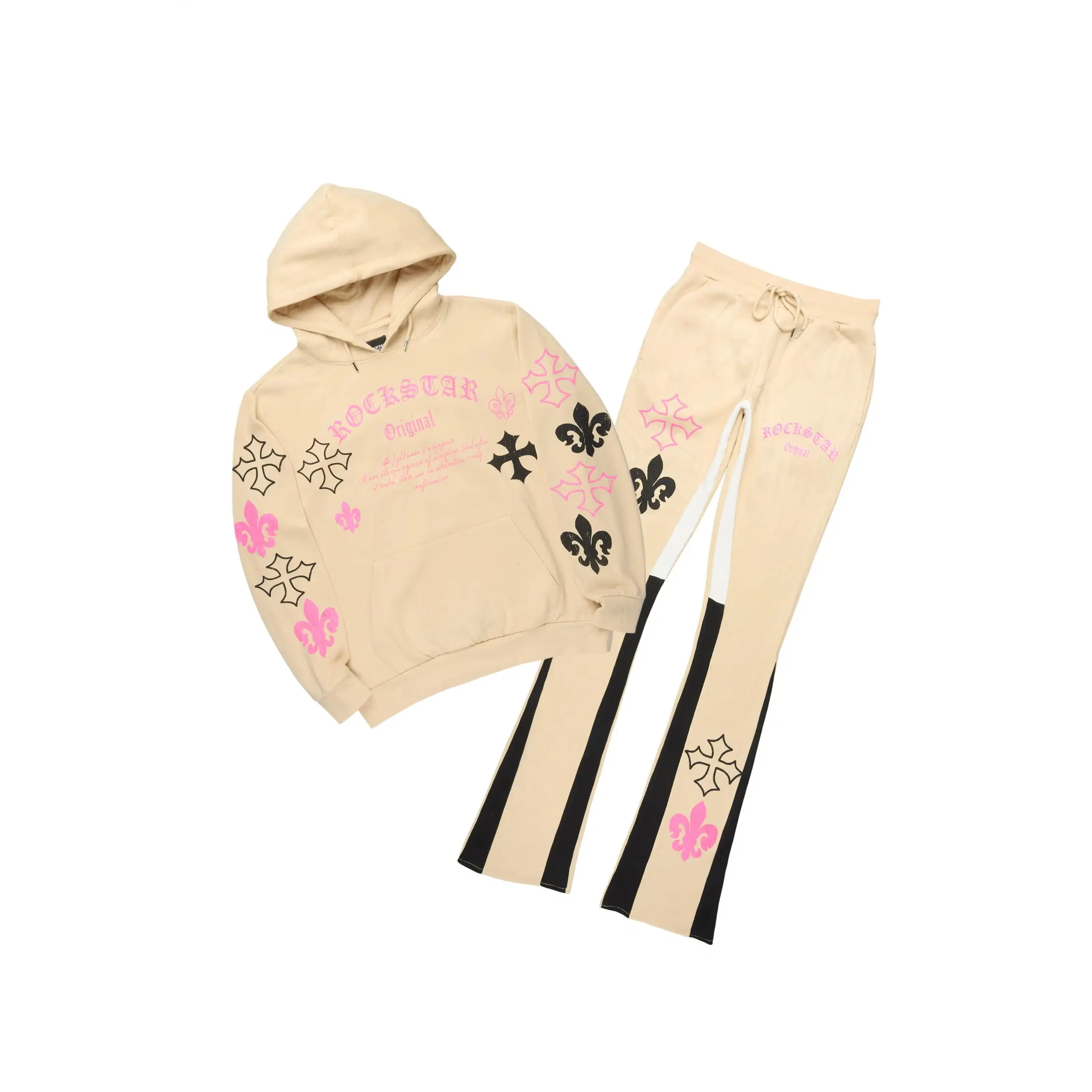 Tieran Beige/Multi Hoodie/Stacked Flare Track Set