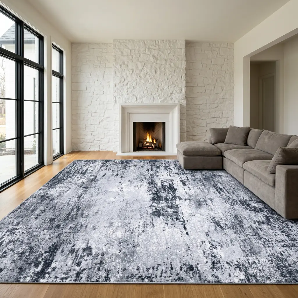RUGIXE Faux Cashmere Sponge Back Washable Gray Blue Abstract Area Rug 5x7 6x9 8x10, Soft Comfortable Rebound Low Pile Non Slip Rug, Foldable Durable Machine Washable Modern Carpet for Living Room Bedroom Dining Room sohochic