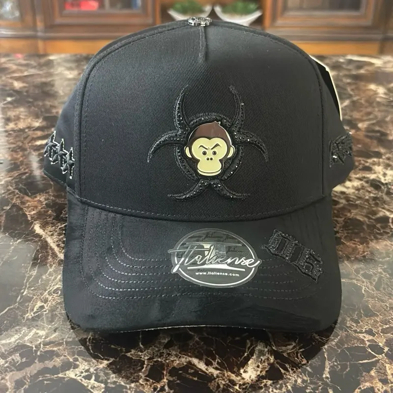 Changuito ántrax Hats - Black Biohazard Monkey Design Adjustable