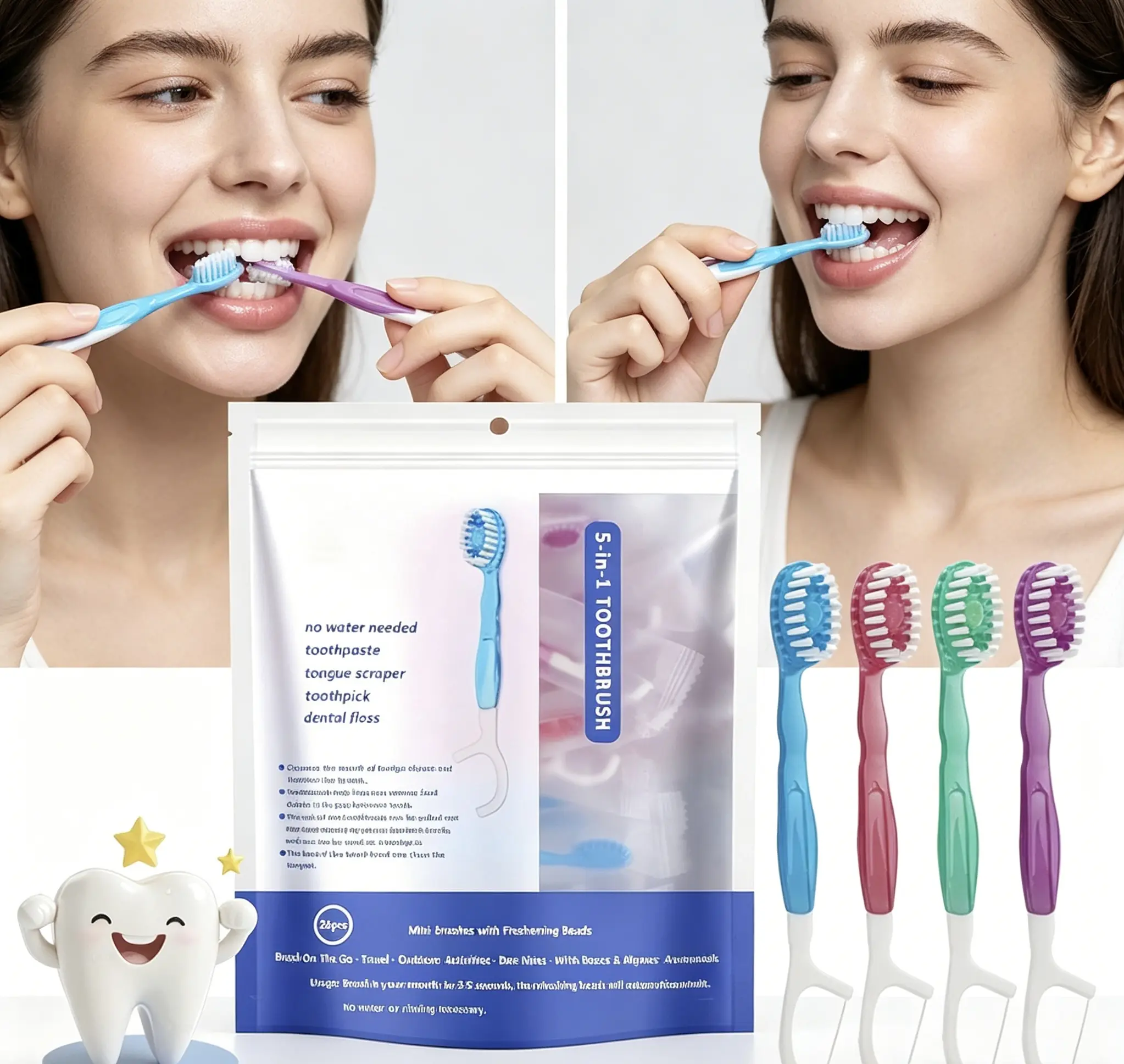 Multi 5-in-1 soft bristle toothbrush set, 26 pieces; integrated floss, tongue scraper, toothpick; disposable oral care kit for travel and business trips; oral hygiene #GLOBAL PICKS
