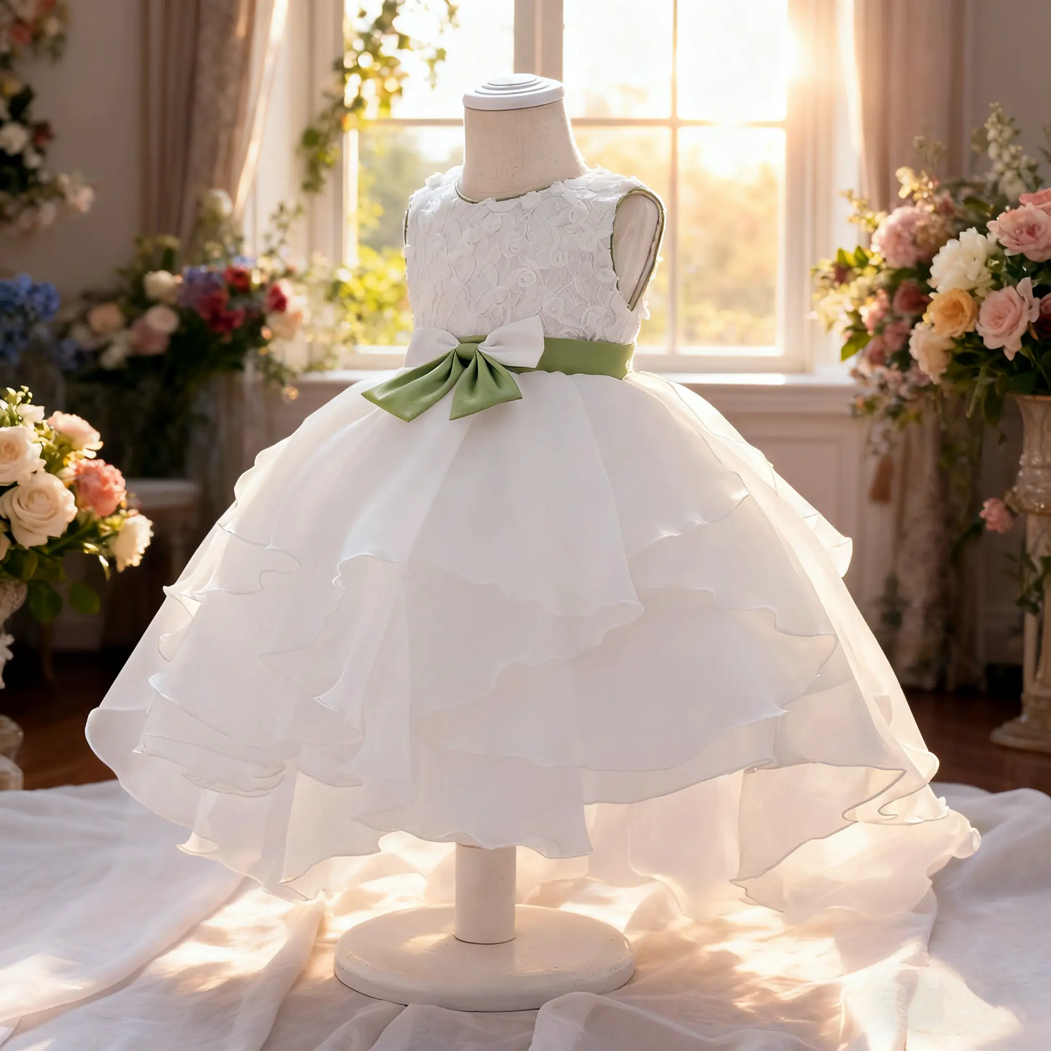 Girls' Satin Mesh Puffy Dress Elegant Birthday Party Dress Tutu Dress Princess Dress Ballet Dance Mesh Dance Tutu Dress White Dress