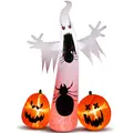 Ubesgoo 12FT Giant Spooky Ribbed Pumpkin Reaper Polyester Inflatable Halloween Decoration, Waterproof Outdoor Patio Giant Figure, Bright Warm LED Lights, 115-Bead String Lights, Spooky Claw Hands, Black & Orange Artificial Pumpkin Outdoor Holiday Decor,ho