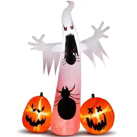 Ubesgoo 12FT Giant Spooky Ribbed Pumpkin Reaper Polyester Inflatable Halloween Decoration, Waterproof Outdoor Patio Giant Figure, Bright Warm LED Lights, 115-Bead String Lights, Spooky Claw Hands, Black & Orange Artificial Pumpkin Outdoor Holiday Decor,ho