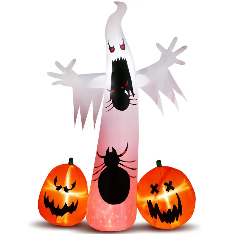 Ubesgoo 12FT Giant Spooky Ribbed Pumpkin Reaper Polyester Inflatable Halloween Decoration, Waterproof Outdoor Patio Giant Figure, Bright Warm LED Lights, 115-Bead String Lights, Spooky Claw Hands, Black & Orange Artificial Pumpkin Outdoor Holiday Decor,ho