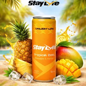 StayLyte Tropical Zest Mango Pineapple Sparkling Electrolyte Drink | Sugar-Free, Zero Calories, 425mg Electrolytes, 50mg Natural Caffeine, B-Vitamins & Vitamin C | Hydration, Energy, Recovery | Vegan, Non-GMO, Antioxidant-Rich, Naturally Flavored