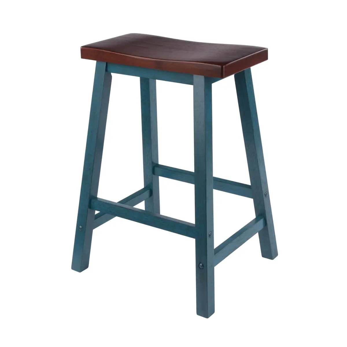 Winsome 62084 Satori Modern Ergonomic Saddle Seat Counter Stool - Rustic Teal & Walnut Finish, Assembled Indoor Furniture, 24 in Tall Solid Wood Sturdy Design, 220lbs Weight Capacity, Footrest