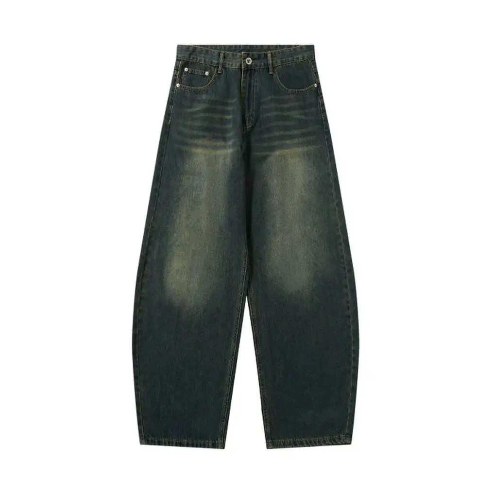 inflation Men's Wide-Leg Acid Wash Jeans, Gradient Distressed Baggy Denim, Casual Streetwear Menswear, Oversize, Loose