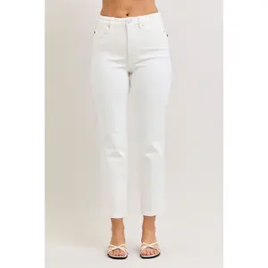 Judy Blue High Waist Tummy Control White Ankle Straight Denim Jeans 881070