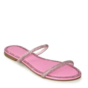 ROO-04 Double Strap Rhinestone Embellished Fashion Slide Sandals