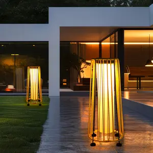 2024 White Solar Powered Floor Lamp - Outdoor Waterproof Rattan Lantern for Patio, Porch, Yard, Garden, Lawn, and Pathway Decorations - Freestanding, Nickel Battery, No Remote Control, Plastic Material