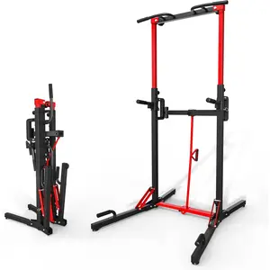 ONETWOFIT Foldable Power Tower Pull Up Bar Station, Multi-Function Adjustable Height Dip Station for Home Gym Workout, Strength Training Fitness Equipment, Pull Up Stand 360LBS