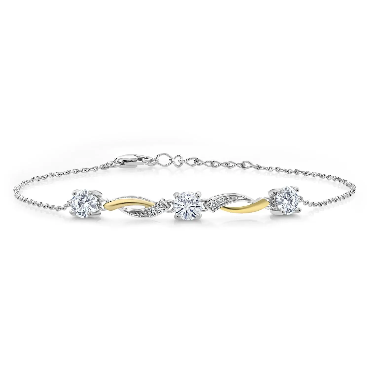 3-Stone Infinity Tennis Bracelet for Women | 925 Silver & 10K Yellow Gold | 5MM Round Gemstone Birthstone with Moissanite | 7 Inch with 1 Inch Extender