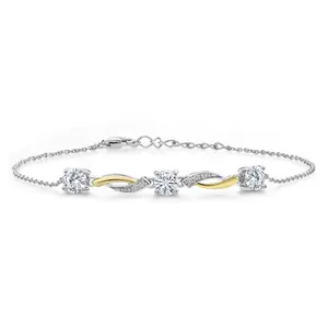 Gem Stone King 3-Stone Infinity Tennis Bracelet for Women | 925 Silver & 10K Yellow Gold | 5MM Round Gemstone Birthstone with Moissanite | 7 Inch with 1 Inch Extender