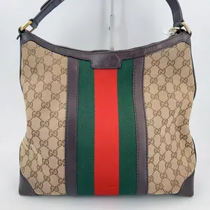 Pre-owned GUCCI leather Crossbody Bags Medium GG Canvas Web Hobo