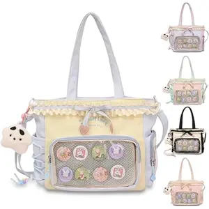 RIVERICH Kawaii Lolita Ita Bag, Clear Display WindowPleated Lace Shoulder Bag, Large Capacity Tote CrossbodyHandbag for Anime Fans