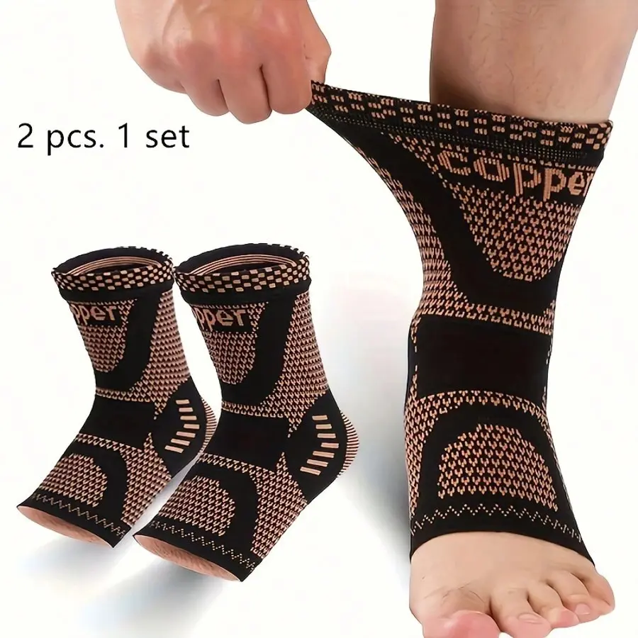 2-Piece Set Unisex Ankle Brace, Copper Infused, Compression Support Sleeve, Suitable for Sports, Day and Night Use, Ankle Bracelet Gym Fitness Accessories Healthcare Black