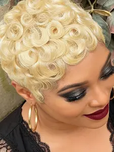 Curly Wave 613 Pixie Cut Human Hair Wig, Short Curly Pixie Wigs for Women, Glueless Curly Wig, Full Machine Made, Natural Look, Easy Maintenance