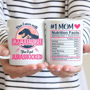 Dont Mess With Mamasaurus Mothers Day Mug from Daughter Son, Mom Nutrition Facts Gift Mug
