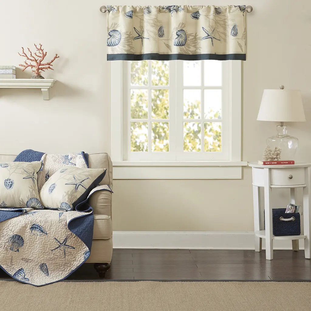 Window Valance 50x18 Inches, Navy Floral Print, Rod Pocket Design, Single Panel for Bathroom, Kitchen, Living Room, Bedroom