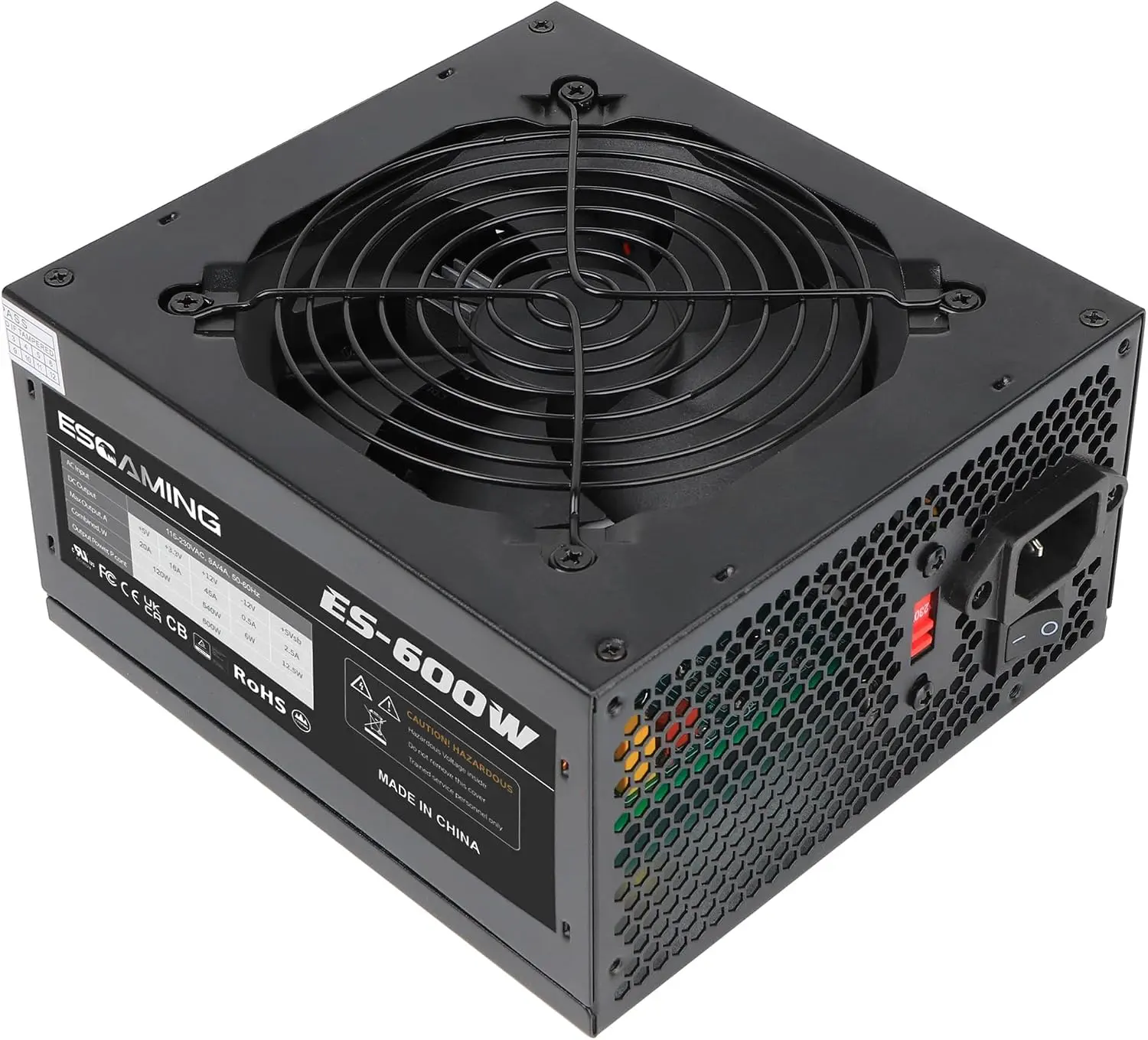 600W ATX Power Supply with Auto-Thermally Controlled 120mm Fan ATX Gaming Power Supply PSU