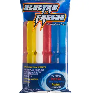 Electro Freeze 10ct Pack Electrolyte Infused Ice Pops Berry Mix Blue Raspberry Tropical Lemonade Flavours Sold by the 15ct Case