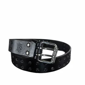 Double Pin Heavy-Duty Black Leather Belt/ Cinto de cuero Hecho en Mexico con Doble Hebilla para trabajo